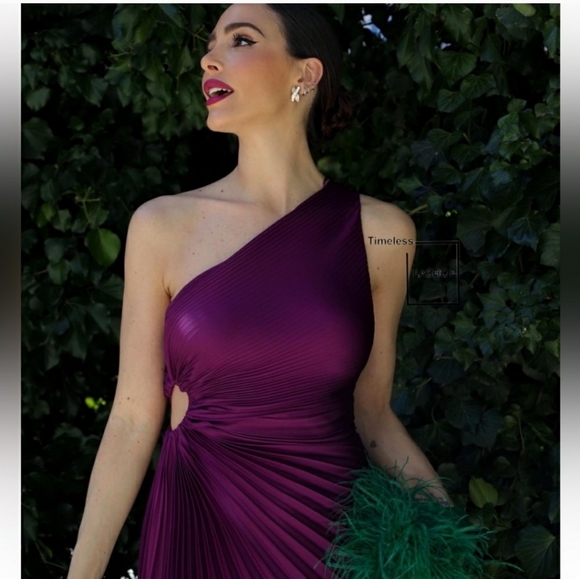 MANGO PURPLE ASYMETRICAL PLEATED DRESS - Picture 6 of 9